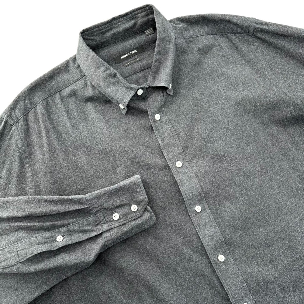 INDOCHINO Men's XL Charcoal Gray Brushed Cotton Button Down‎ Long Sleeve Shirt